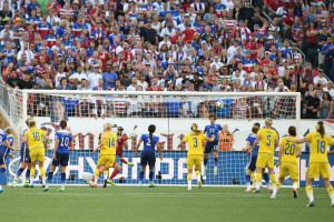 Part 1 of USA's Meghan Klingenberg clearing the ball off the goal line late in the second half.