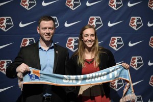 Sky Blue FC head Coach Christy Holly and Caroline Casey