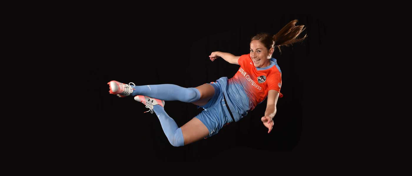Janine Beckie at Houston Dash media day.