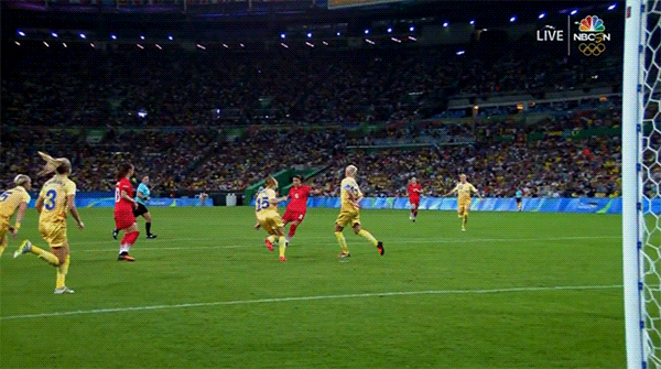 Dzsenifer Marozsan scores in the Rio 2016 final against Sweden.