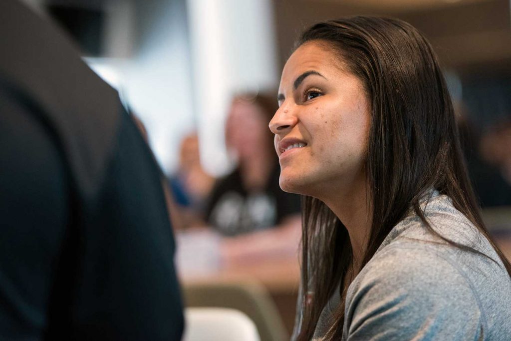 Debinha during 2017 NWSL Media Day. (Monica Simoes)