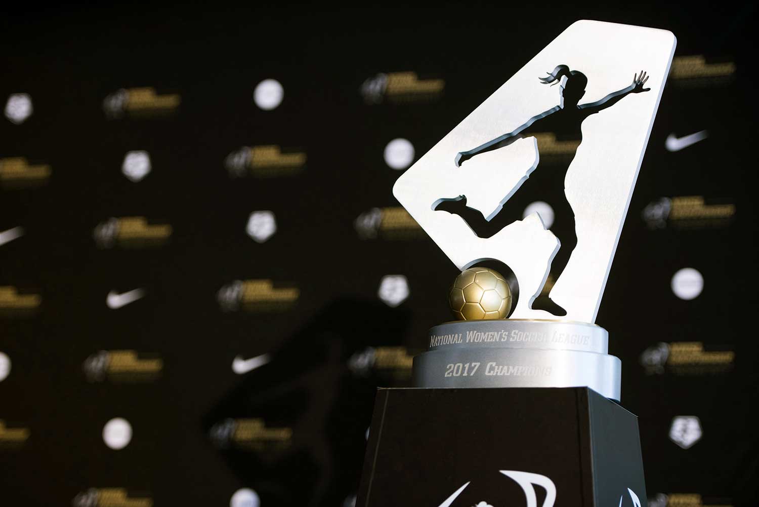 The NWSL trophy at media day in Orlando. (Monica Simoes)