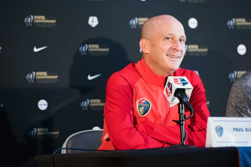 Paul Riley, head coach of the North Carolina Courage, during 2017 NWSL Media Day. (Monica Simoes)