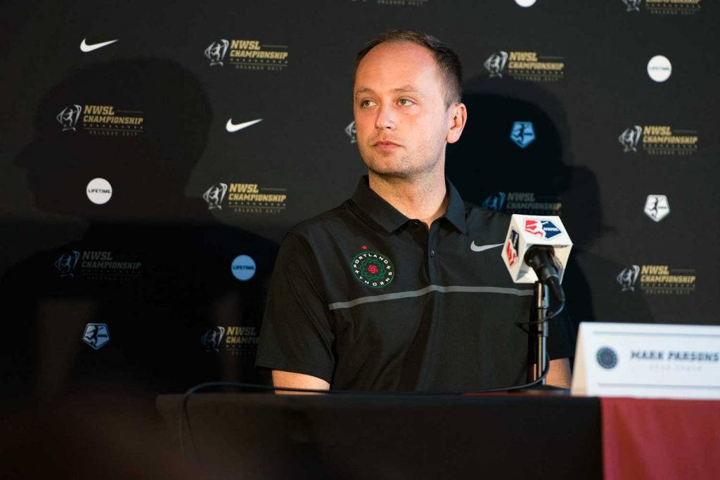 Mark Parsons, head coach of the Portland Thorns FC, during 2017 NWSL Media Day. (Monica Simoes)