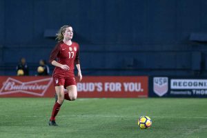 Tierna Davidson got her first start and made her senior debut for the U.S. on January 21, 2018, against Denmark. For good measure, Davidson assisted on Ertz's goal in the first half. (Manette Gonzales)