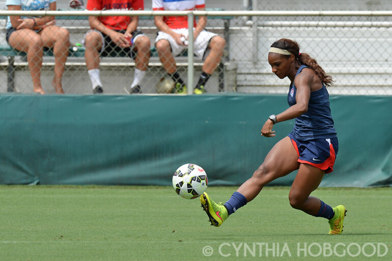 Crystal Dunn during U.S. Women's National Team open training on August 19, 2014, in Cary, N.C.