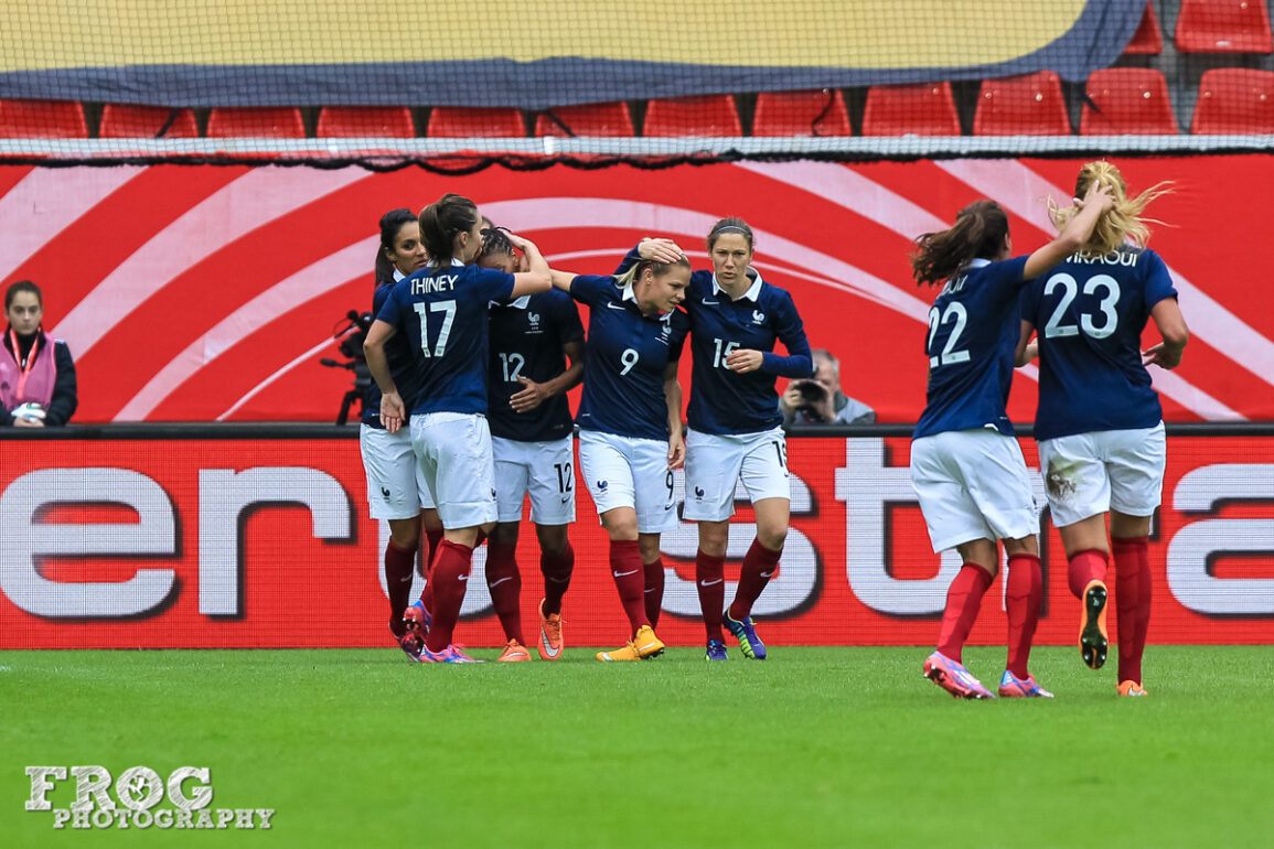France celebrates after scoring against Germany on October 25, 2014, in Offenbach, Germany.