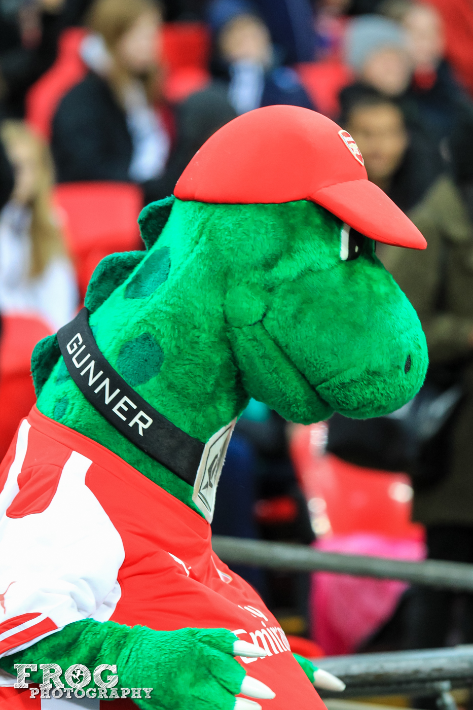 Gunnersaurus Rex, Arsenal mascot, at the match between England and Germany at Wembley Stadium.