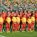 Colombia's starting lineup against the USA before a Round of 16 matchup in the 2015 FIFA Women's World Cup.