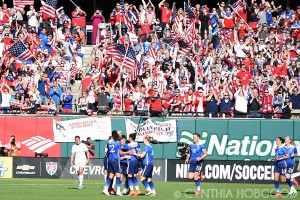 USA celebrating Lori Chalupny's goal against New Zealand on April 4, 2015.