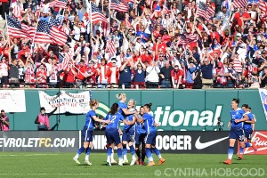 USA celebrating Julie Johnston's (26) goal against New Zealand.