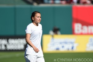 New Zealand's Ali Riley against the USA on April 4, 2015, in St. Louis, Missouri.