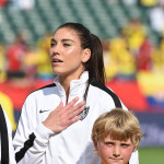Hope Solo during the USA's national anthem.
