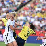 First-half action between the USA and Colombia during the 2015 FIFA Women's World Cup.