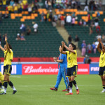 The Colombian team thanks its fans after the Round of 16 match at the 2015 FIFA Women's World Cup.