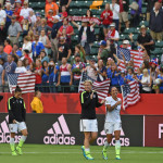 USA celebrates after defeating Colombia, 1-0, in the Round of 16 of the 2015 FIFA Women's World Cup.