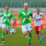 Nilla Fischer (WOB) during one of the semifinals of the 2015 UEFA Women's Champions League.