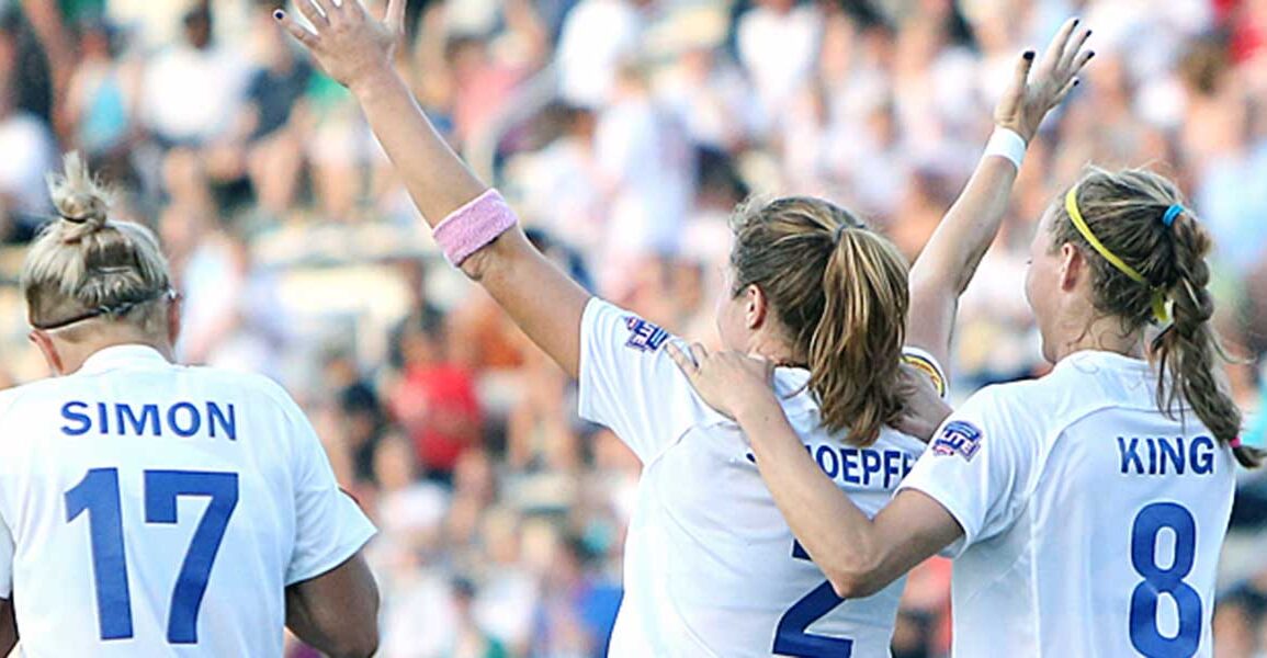 Kyah Simon, Katie Schoepfer, and Julie King of the Boston Breakers.