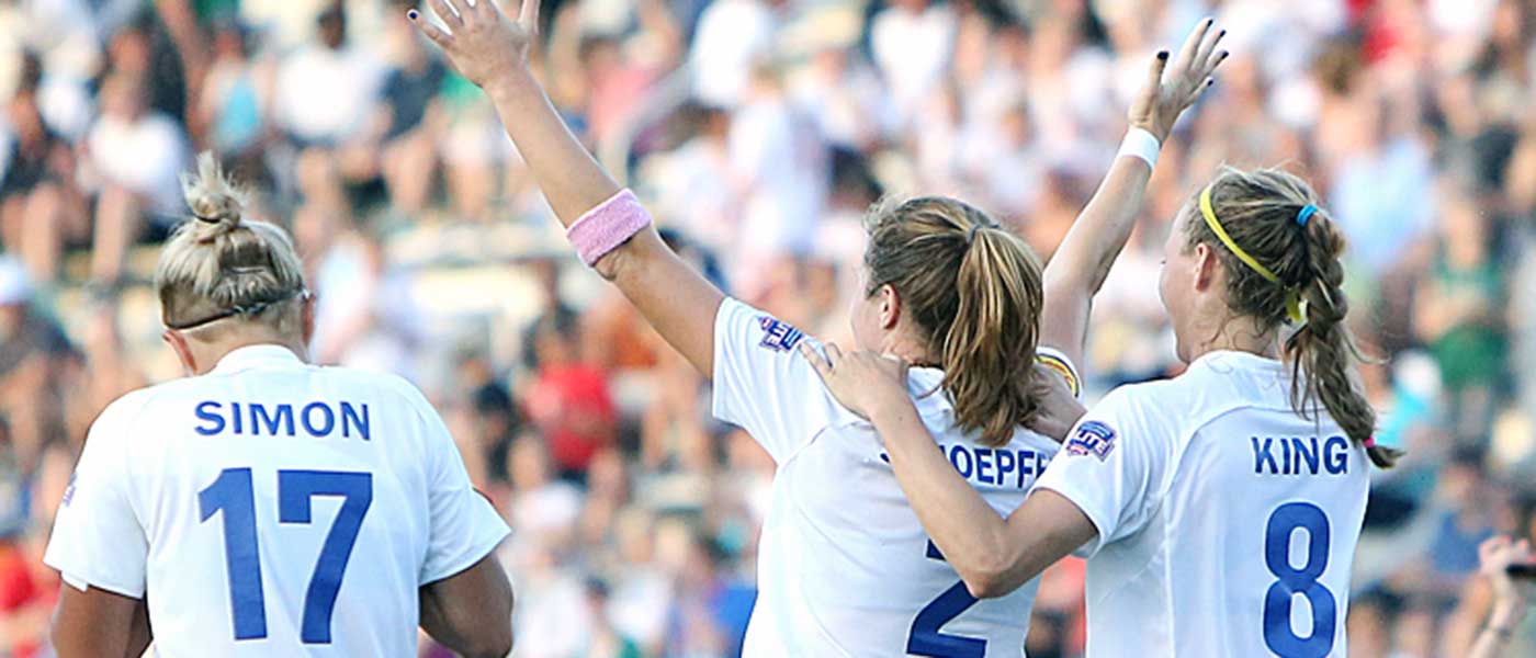 Kyah Simon, Katie Schoepfer, and Julie King of the Boston Breakers.