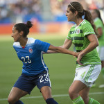 Christen Press (23) and Alina Garcíamendez (4) during the USA-Mexico international friendly on May 17, 2015.