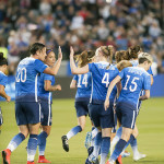 The U.S. Women's Nationa Team celebrates after scoring.