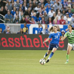 Morgan Brian (14) and Bianac Sierra (15) vie for the ball.