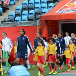 Teams walking out before the match in Moncton.