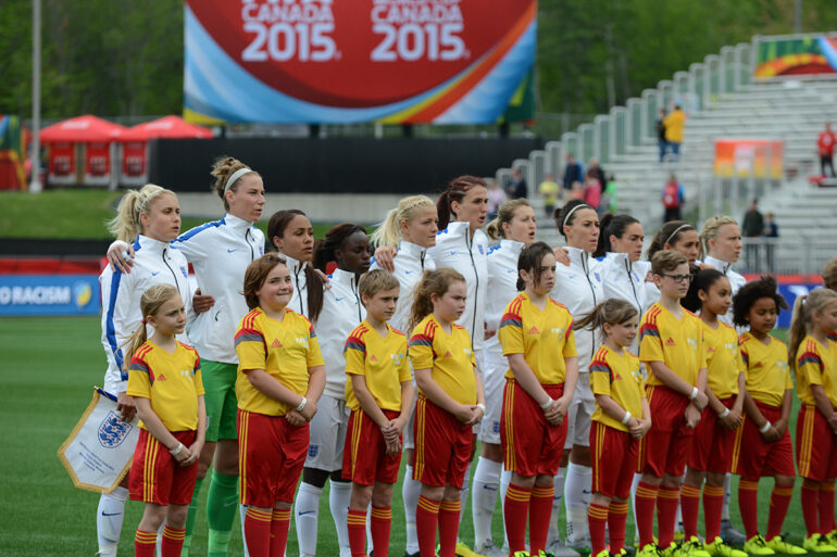 Starting lineup for England against France in the opening match of Group F during the 2015 FIFA Women's World Cup in Canada.