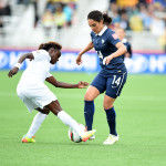 Eniola Aluko and Louisa Nécib (14) during an opening-round match at the 2015 Women's World Cup in Moncton, New Brunswick.