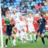 Ellen White (23) heads the ball away during the first half against France in Moncton, New Brunswick.