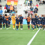The French team acknowledging their supporters after the game.