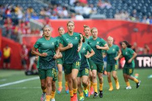 Australia warming up before a Group D match against Nigeria during the 2015 FIFA Women's World Cup in Winnipeg, Manitoba.