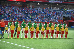 Nigeria's starting lineup against Australia in Group D play during the 2015 FIFA Women's World Cup in Winnipeg, Manitoba.