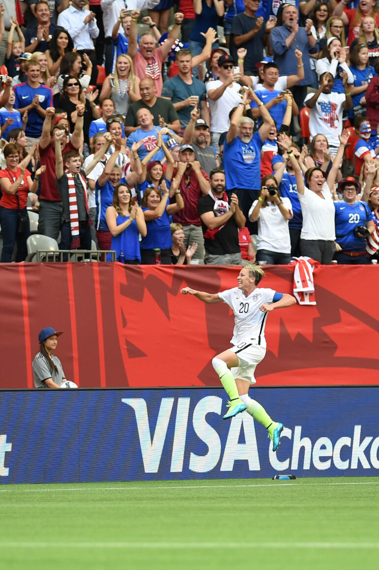 USA's Abby Wambach celebrates after scoring.