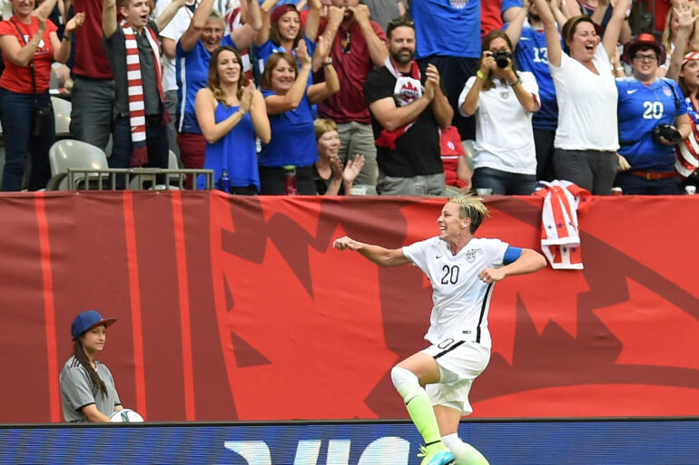 USA's Abby Wambach celebrates after scoring.