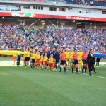 USA and Sweden walk out before the match.