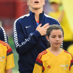 USA's Julie Johnston during the national anthem before a Group D match against Sweden.