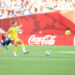 USA's Carli Lloyd and Sweden's Lina Nilsson.