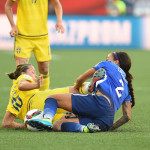 Sweden's Lina Nilsson and USA's Sydney Leroux vying for the ball.