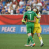 Sweden's Hedvig Lindahl and Jessica Samuelsson after the Group D match against the United States.