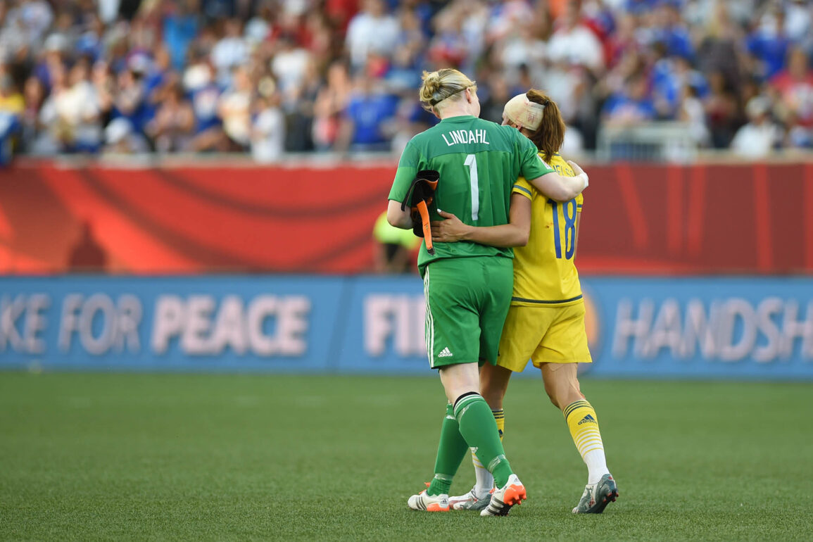 Sweden's Hedvig Lindahl and Jessica Samuelsson after the Group D match against the United States.