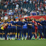 Team USA huddle after the Group D match against Sweden.