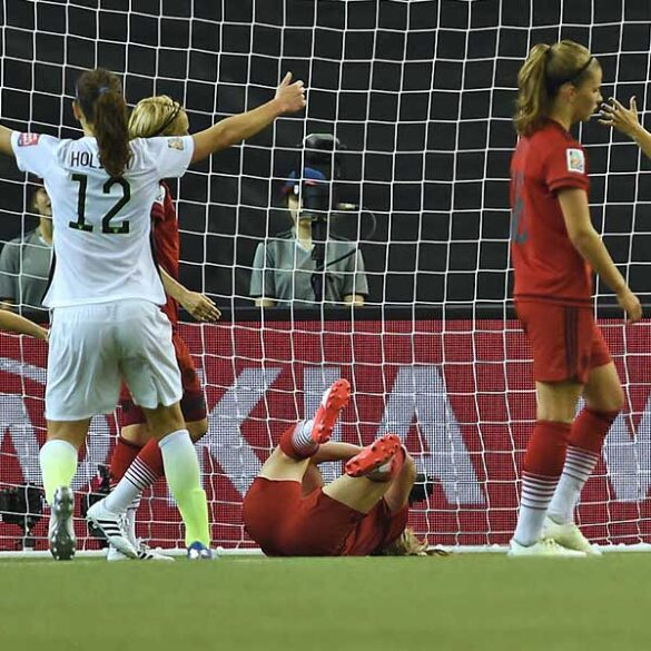 The U.S. celebrates Kelley O'Hara's goal against Germany in a Wormen's World Cup semifinal.