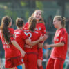 Bayern Munich celebrates its second goal scored by Melanie Leupolz.