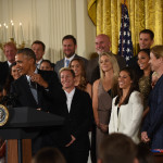 President Obama introduces U.S. Women's National Team head coach Jill Ellis at the White House on October 27, 2015.