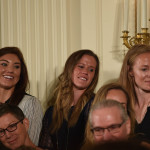 Hope Solo, Alyssa Naeher, and Becky Sauerbrunn at the White House.