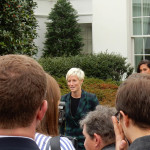 Megan Rapinoe addressing reporters after President Obama honored the U.S. Women's National Team for its 2015 World Cup victory.