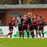 Bayer Leverkusen celebrates its equalizer in the 68th minute.