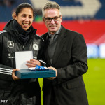 Steffi Jones is honored for her more than 100 appearances for Germany.