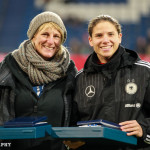 Silke Rottenberg and Annike Krahn at the ceremony honoring players with more than 100 caps for Germany.